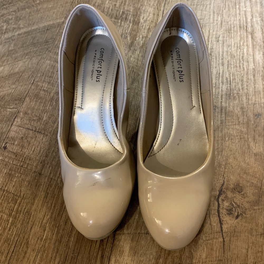 Comfort plus by predictions shiny nude heels